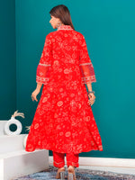 Thumbnail for Embroidered & Bandhani Printed Kurta With Pant & Dupatta, Red - Hiral Fashion - Distacart