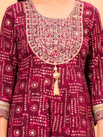Thumbnail for Embroidered & Bandhani Printed Kurta With Pant & Dupatta, Purple - Hiral Fashion - Distacart