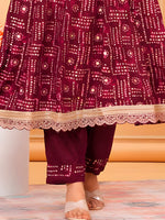 Thumbnail for Embroidered & Bandhani Printed Kurta With Pant & Dupatta, Purple - Hiral Fashion - Distacart