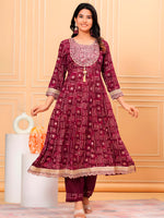 Thumbnail for Embroidered & Bandhani Printed Kurta With Pant & Dupatta, Purple - Hiral Fashion - Distacart