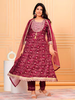 Thumbnail for Embroidered & Bandhani Printed Kurta With Pant & Dupatta, Purple - Hiral Fashion - Distacart