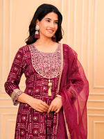 Thumbnail for Embroidered & Bandhani Printed Kurta With Pant & Dupatta, Purple - Hiral Fashion - Distacart