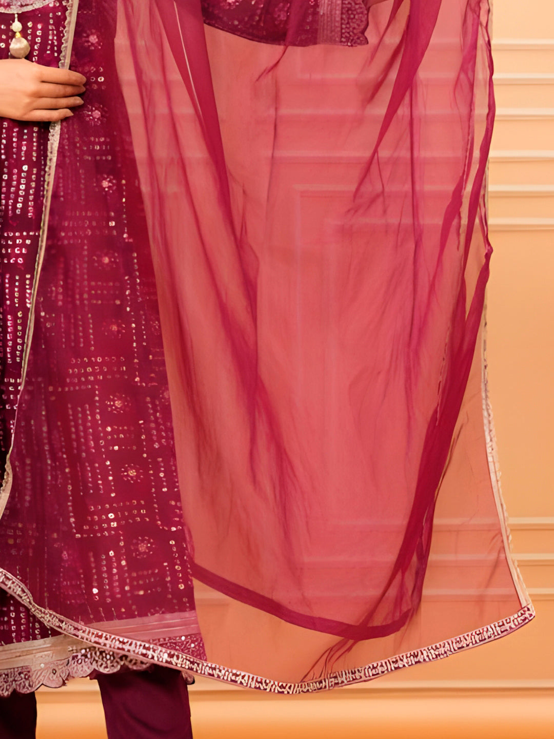 Embroidered & Bandhani Printed Kurta With Pant & Dupatta, Purple - Hiral Fashion - Distacart
