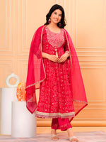 Thumbnail for Embroidered & Bandhani Printed Kurta With Pant & Dupatta, Pink - Hiral Fashion - Distacart
