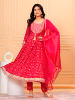 Thumbnail for Embroidered & Bandhani Printed Kurta With Pant & Dupatta, Pink - Hiral Fashion - Distacart