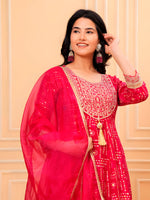 Thumbnail for Embroidered & Bandhani Printed Kurta With Pant & Dupatta, Pink - Hiral Fashion - Distacart