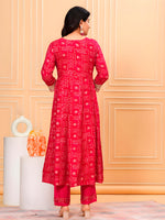 Thumbnail for Embroidered & Bandhani Printed Kurta With Pant & Dupatta, Pink - Hiral Fashion - Distacart
