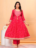 Thumbnail for Embroidered & Bandhani Printed Kurta With Pant & Dupatta, Pink - Hiral Fashion - Distacart