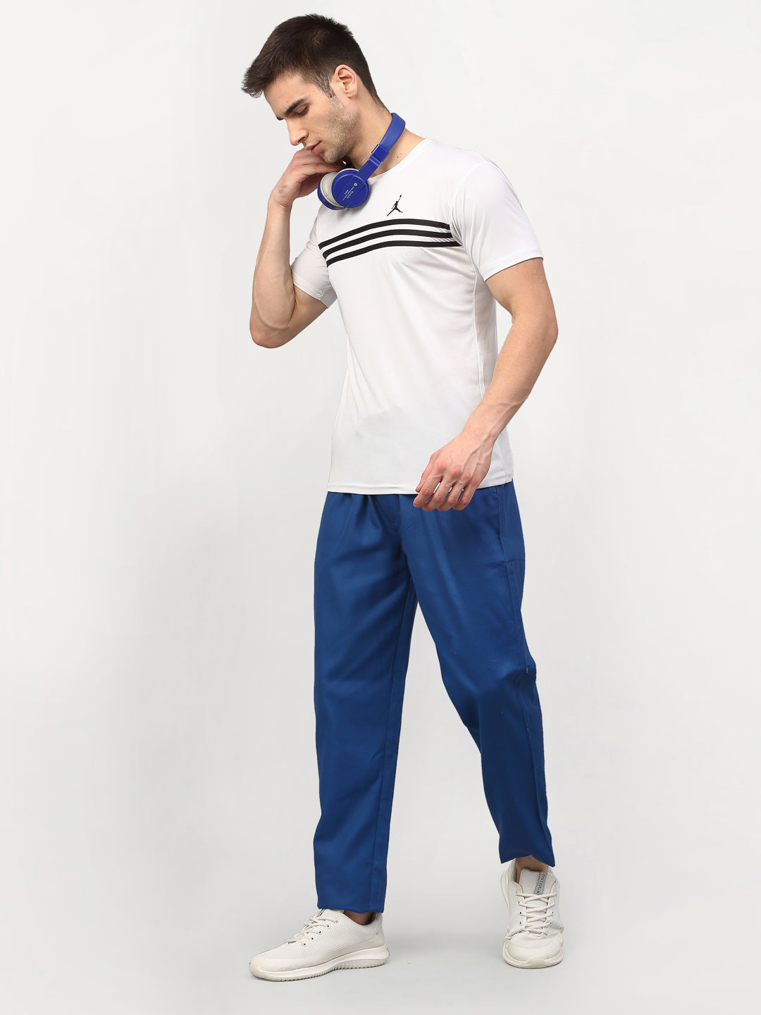 Jainish Men's Cotton Solid Track Pants - Blue - Distacart