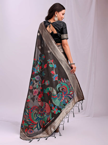 Shree Shyam Fashion Linen Cotton Black Saree - Distacart
