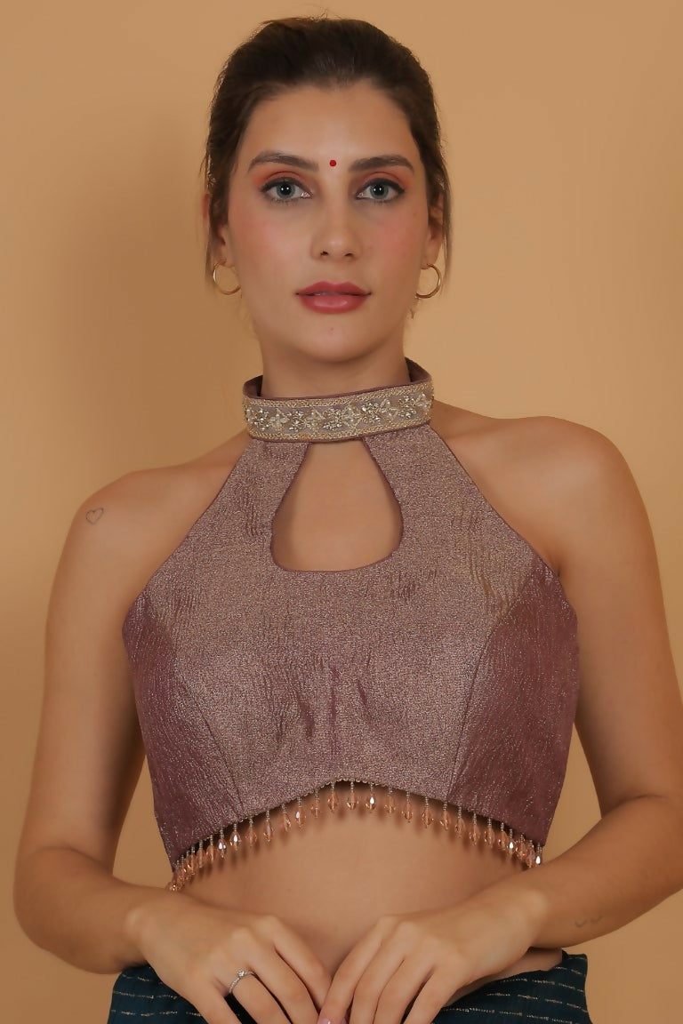 Joban Fashion Silk Zircoon And Beads Padded Blouse - Light Mauve