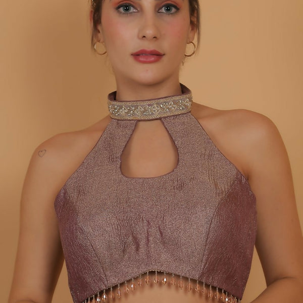 Joban Fashion Silk Zircoon And Beads Padded Blouse - Light Mauve