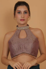 Thumbnail for Joban Fashion Silk Zircoon And Beads Padded Blouse - Light Mauve