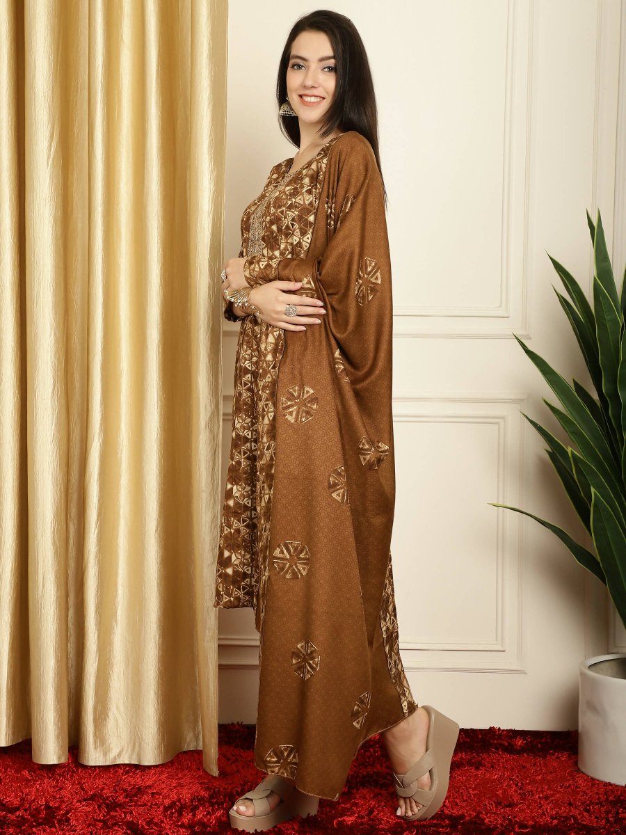 Aastha Fashion Women's Brown Pashmina Floral Digital Printed Kurta with Trouser & Dupatta - Distacart