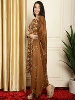 Thumbnail for Aastha Fashion Women's Brown Pashmina Floral Digital Printed Kurta with Trouser & Dupatta - Distacart