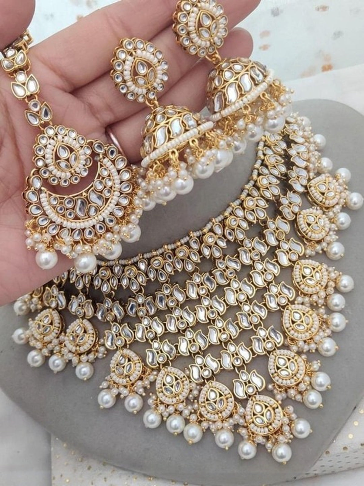 Jewel City Bridal Kundan Gold-Plated Choker Necklace Set with Jhumka Earrings for Women & Girls – Traditional Indian Wedding Jewelry with Pearls - Distacart