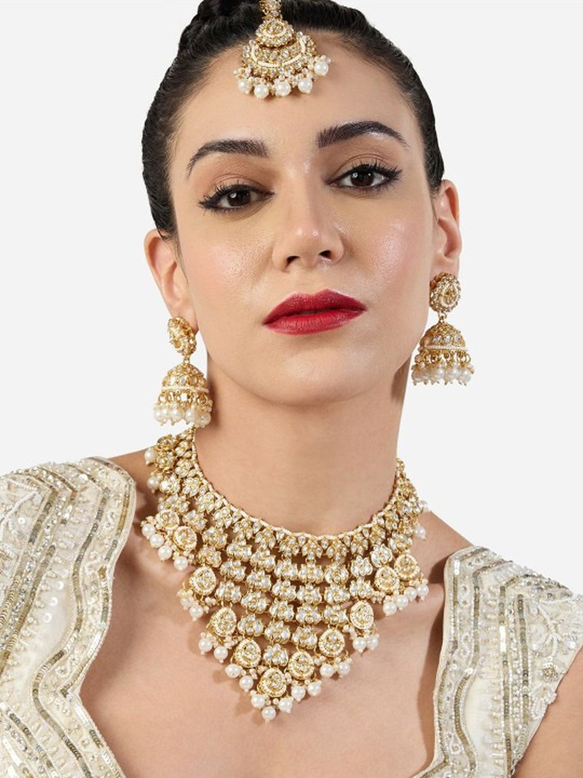 Jewel City Bridal Kundan Gold-Plated Choker Necklace Set with Jhumka Earrings for Women & Girls – Traditional Indian Wedding Jewelry with Pearls - Distacart