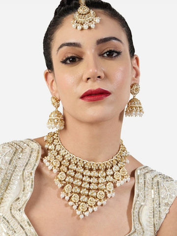 Jewel City Bridal Kundan Gold-Plated Choker Necklace Set with Jhumka Earrings for Women & Girls – Traditional Indian Wedding Jewelry with Pearls - Distacart