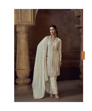 Aarshi Fashions Ivory Chinon Silk Suit