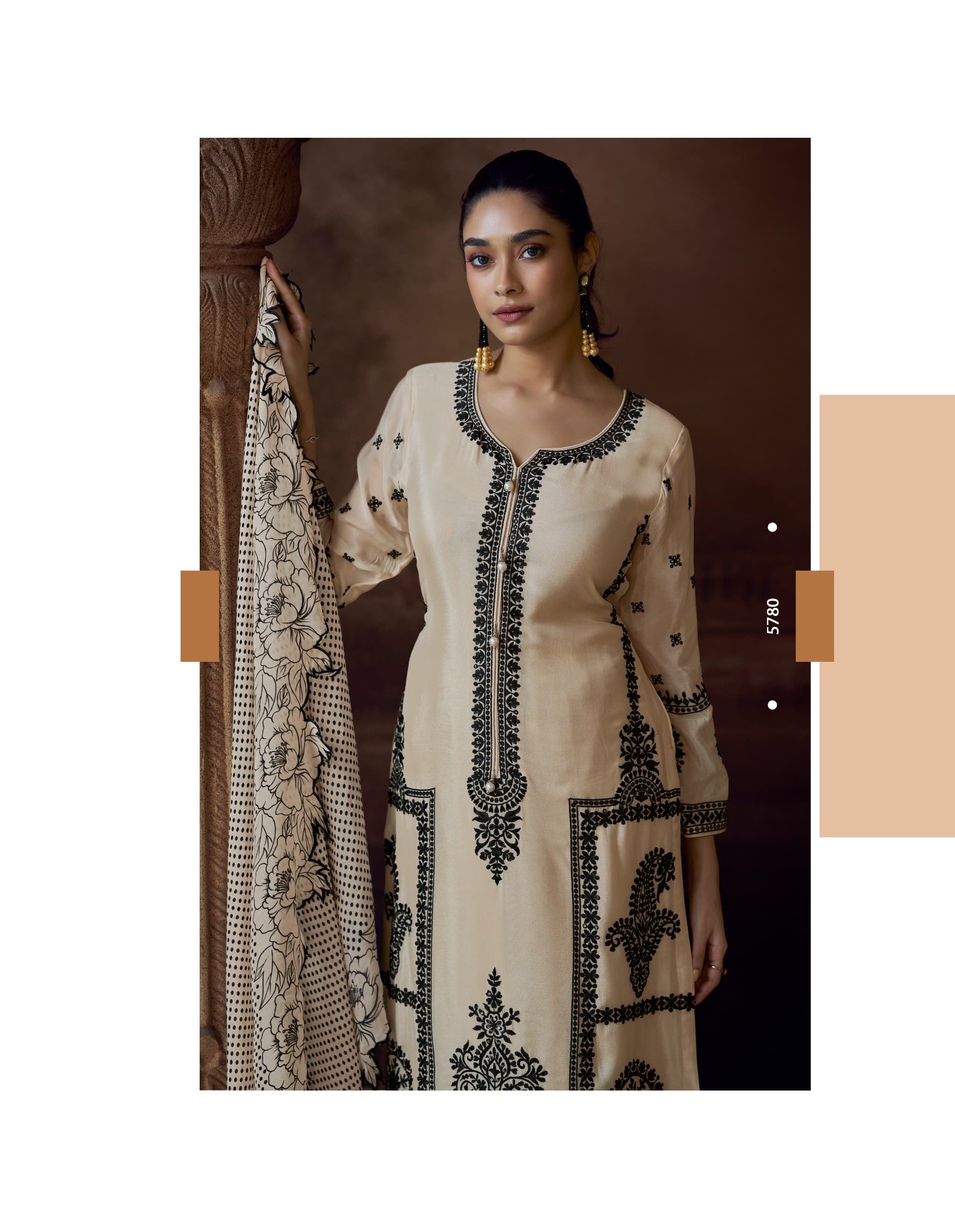 Aarshi Fashions Cream Chinon Silk Suit
