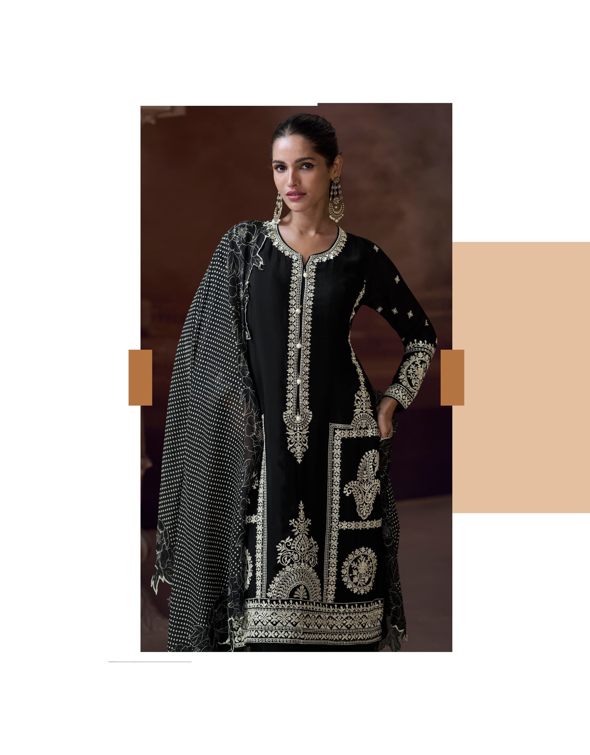 Aarshi Fashions Black Chinon Silk Suit