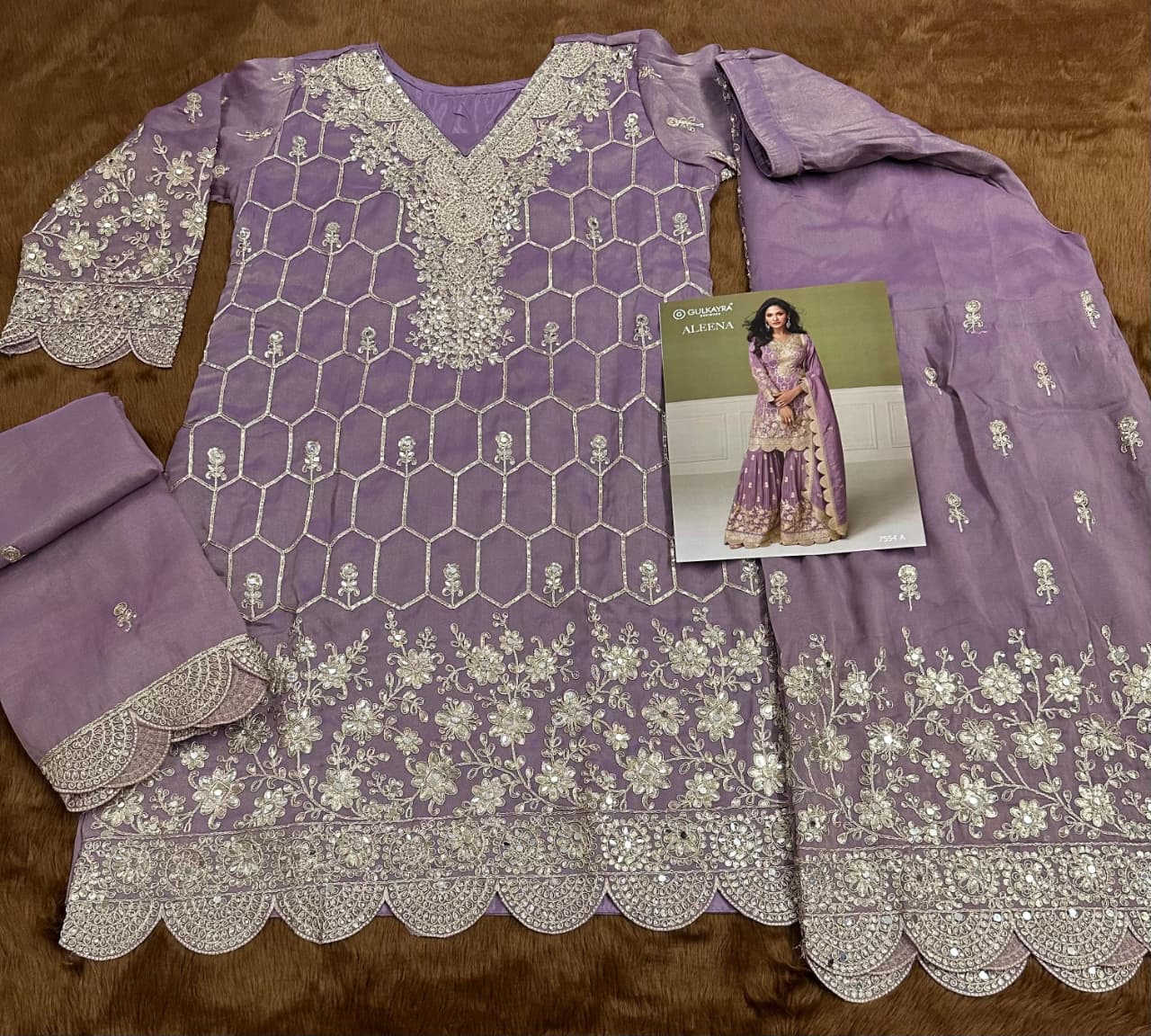 Aarshi Fashions Shimmer Silk Heavy Embroidered Lilac Wedding Palazzo Sets