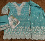 Thumbnail for Aarshi Fashions Shimmer Silk Heavy Embroidered Green Wedding Palazzo Sets