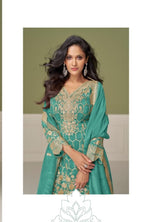 Thumbnail for Aarshi Fashions Shimmer Silk Heavy Embroidered Green Wedding Palazzo Sets