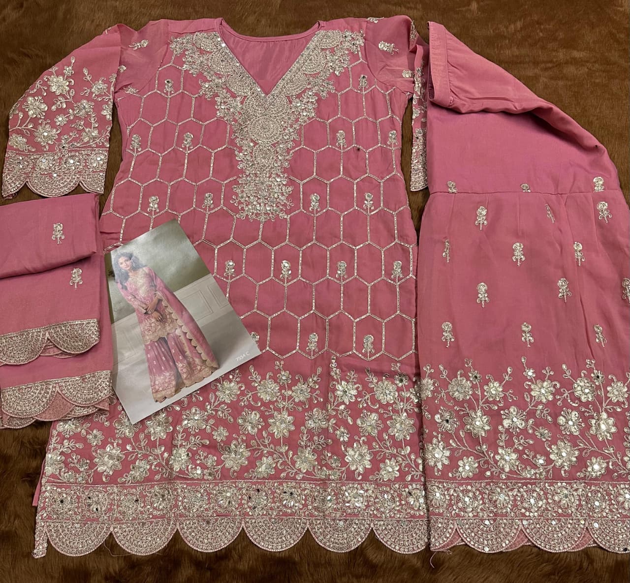 Aarshi Fashions Shimmer Silk Heavy Embroidered Pink Wedding Palazzo Sets
