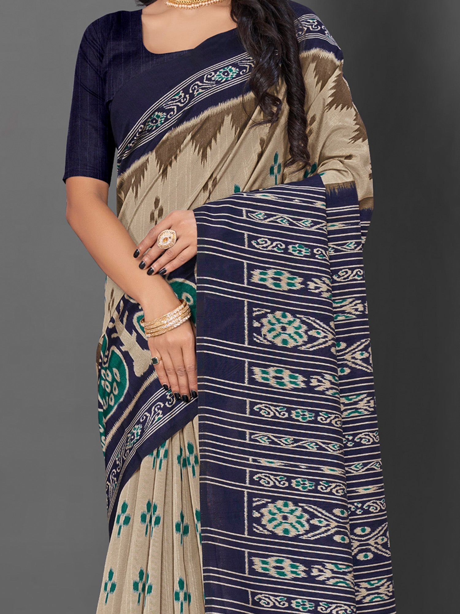 NOZ2TOZ Women's Bhagalpuri Silk Beige Printed Designer Saree With Blouse Piece - Distacart