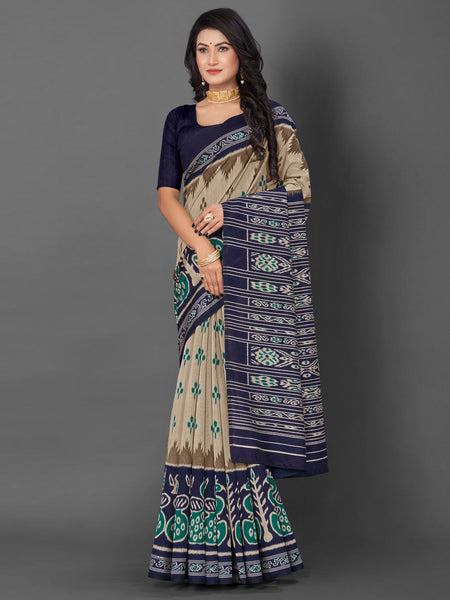 NOZ2TOZ Women's Bhagalpuri Silk Beige Printed Designer Saree With Blouse Piece - Distacart