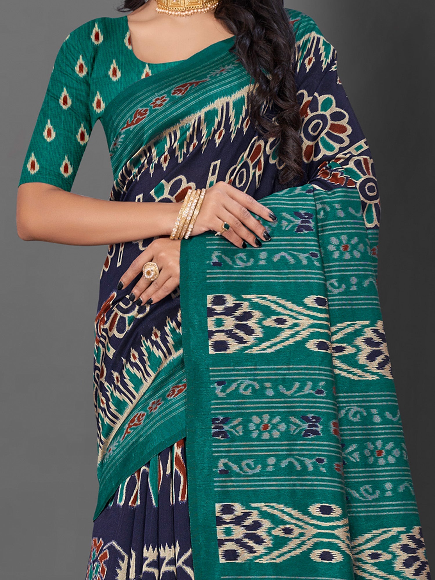 NOZ2TOZ Women's Bhagalpuri Silk Navy Blue Printed Designer Saree With Blouse Piece - Distacart