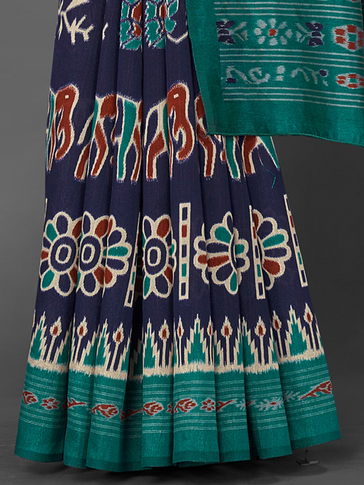 NOZ2TOZ Women's Bhagalpuri Silk Navy Blue Printed Designer Saree With Blouse Piece - Distacart
