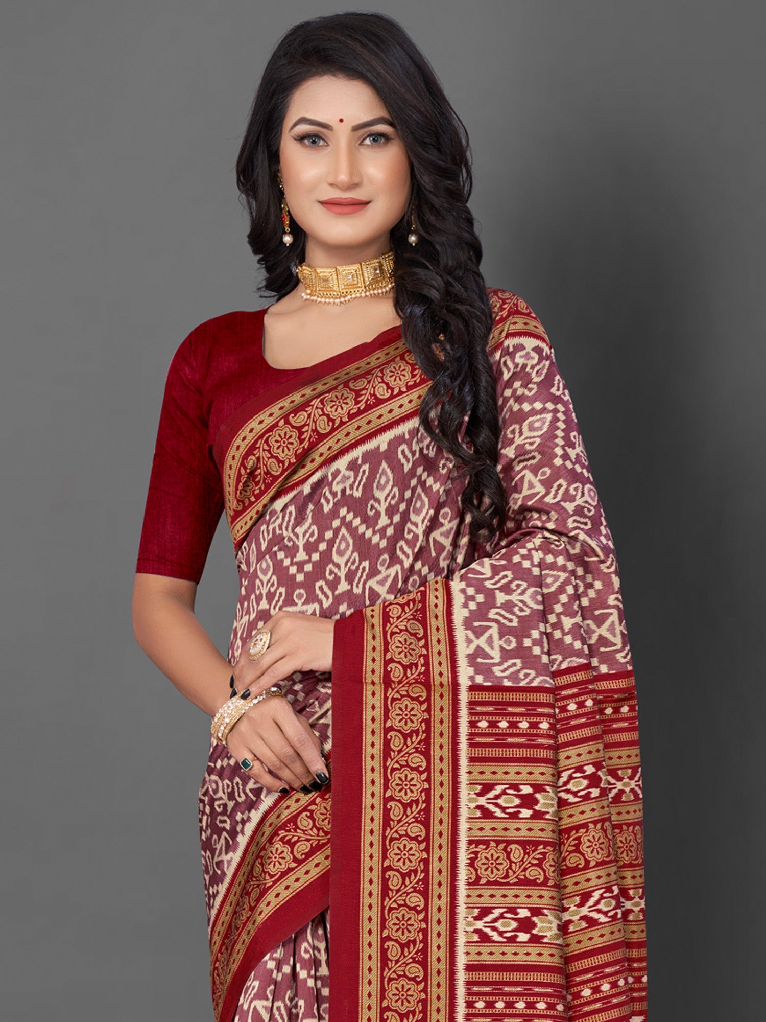 NOZ2TOZ Women's Bhagalpuri Silk Mauve Printed Designer Saree With Blouse Piece - Distacart