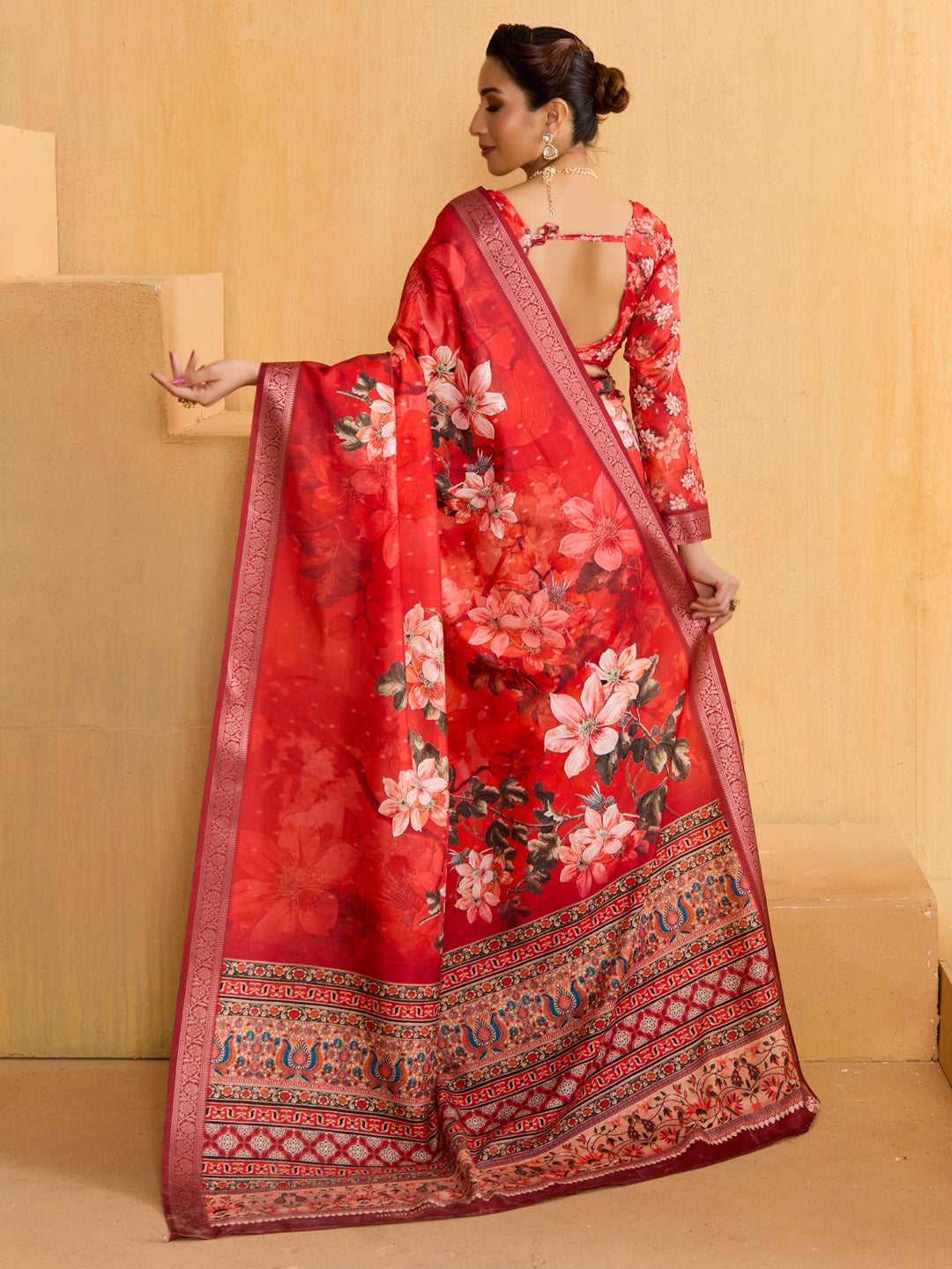 NOZ2TOZ Women's Tussar Silk Red Woven Design Designer Saree With Blouse Piece - Distacart