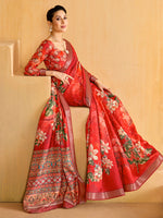 Thumbnail for NOZ2TOZ Women's Tussar Silk Red Woven Design Designer Saree With Blouse Piece - Distacart