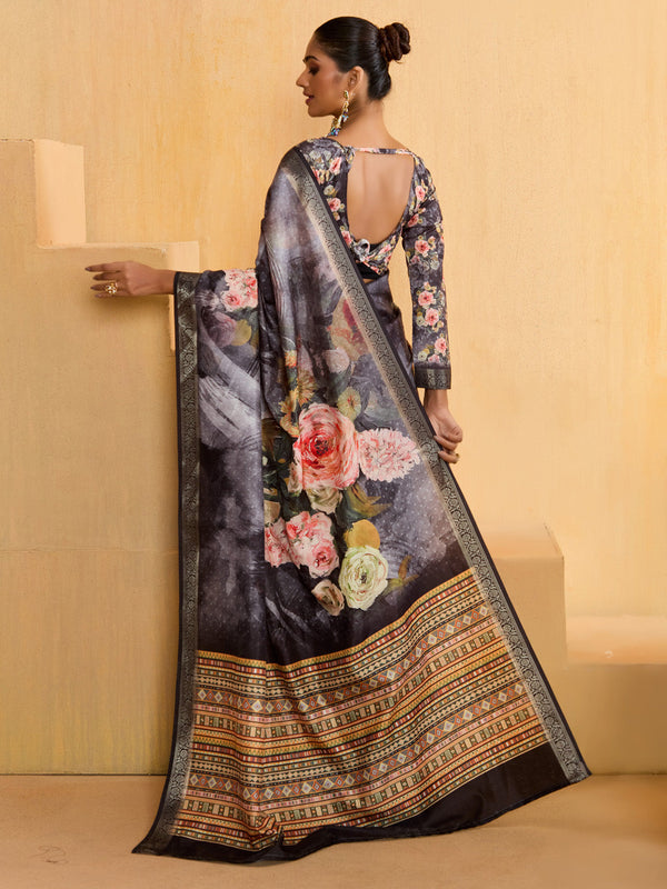 NOZ2TOZ Women's Tussar Silk Grey Woven Design Designer Saree With Blouse Piece - Distacart