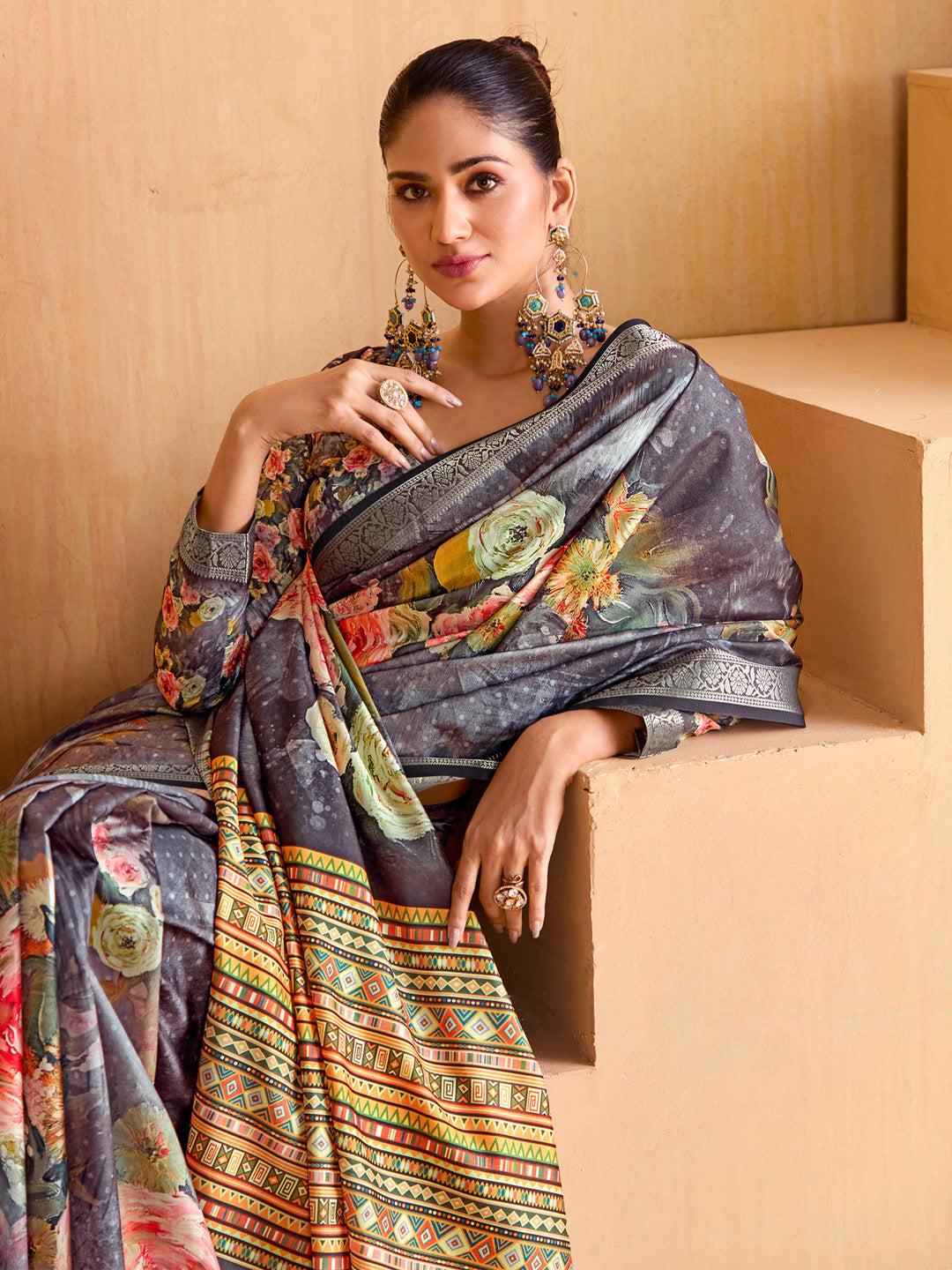 NOZ2TOZ Women's Tussar Silk Grey Woven Design Designer Saree With Blouse Piece - Distacart