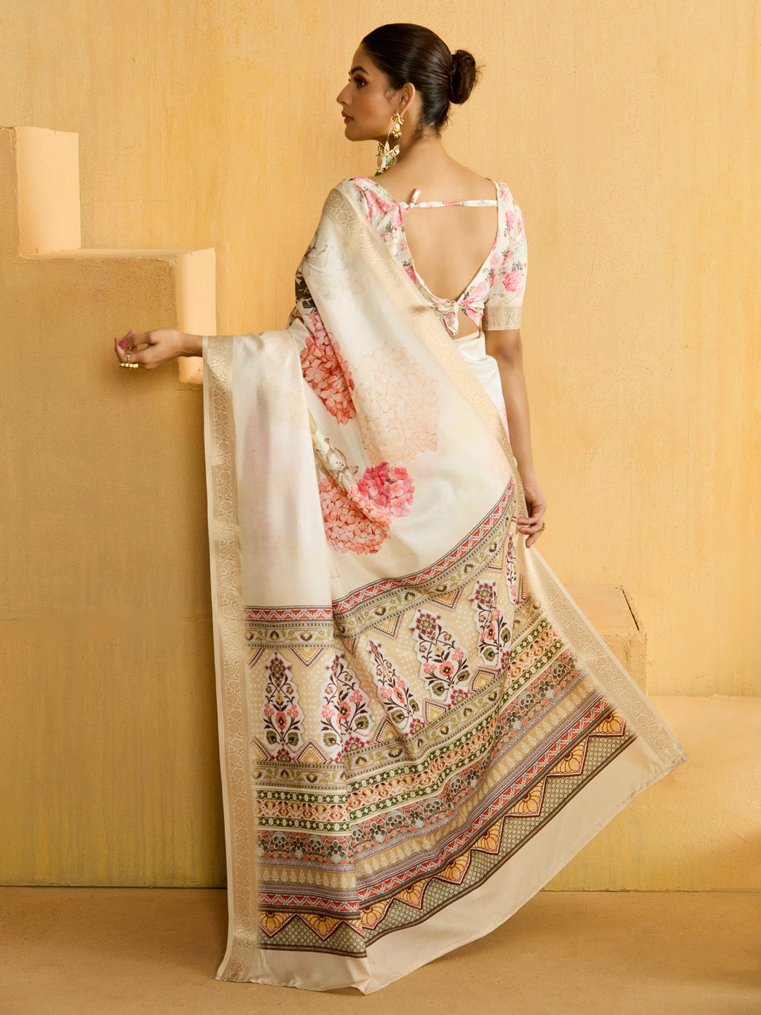 NOZ2TOZ Women's Tussar Silk Cream Woven Design Designer Saree With Blouse Piece - Distacart