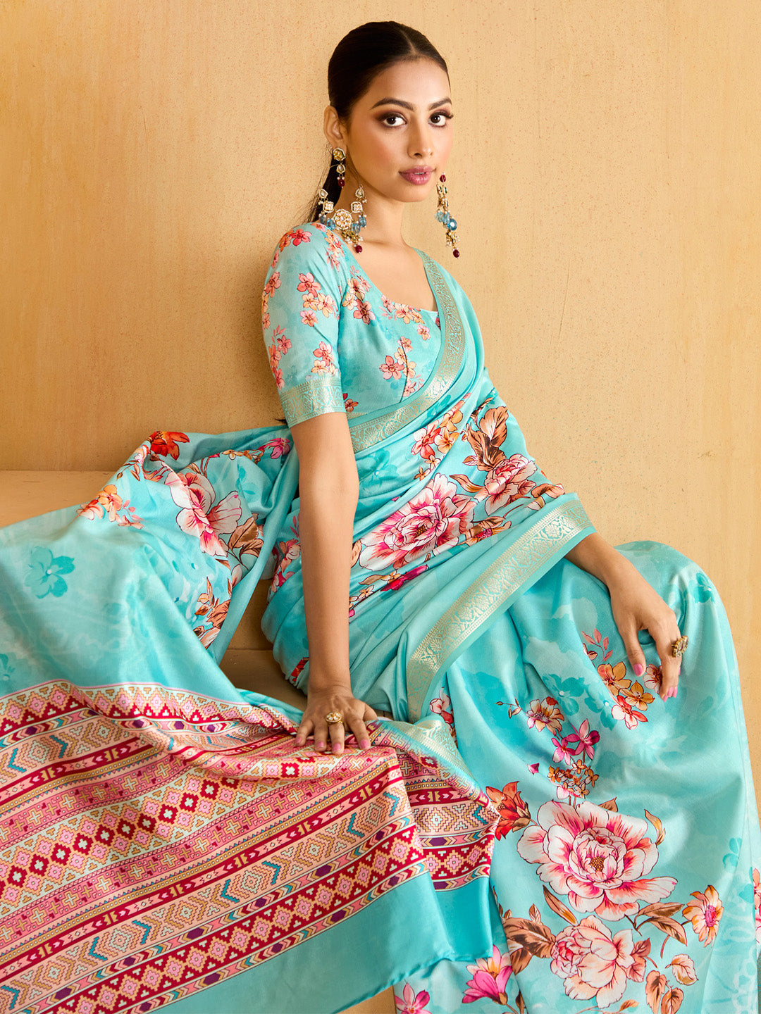 NOZ2TOZ Women's Tussar Silk Light Blue Woven Design Designer Saree With Blouse Piece - Distacart