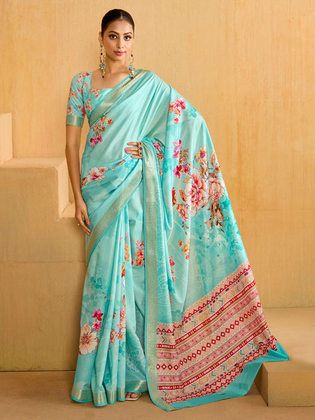 NOZ2TOZ Women's Tussar Silk Light Blue Woven Design Designer Saree With Blouse Piece - Distacart