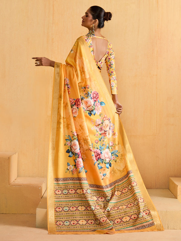 NOZ2TOZ Women's Tussar Silk Yellow Woven Design Designer Saree With Blouse Piece - Distacart