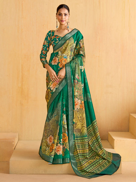 NOZ2TOZ Women's Tussar Silk Teal green Woven Design Designer Saree With Blouse Piece - Distacart