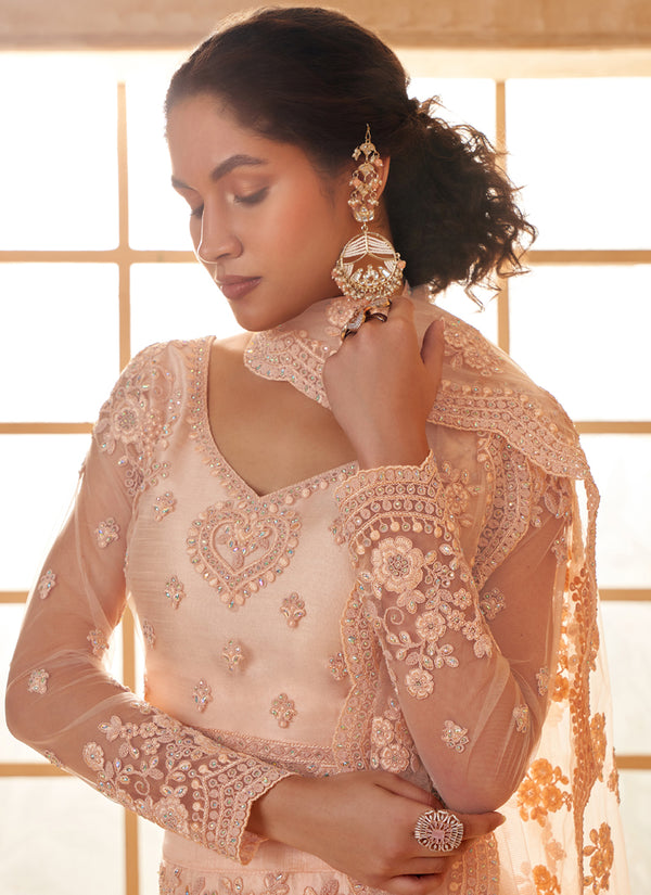 Vegaa Fashion Cream Net Thread Work Wedding Lehenga