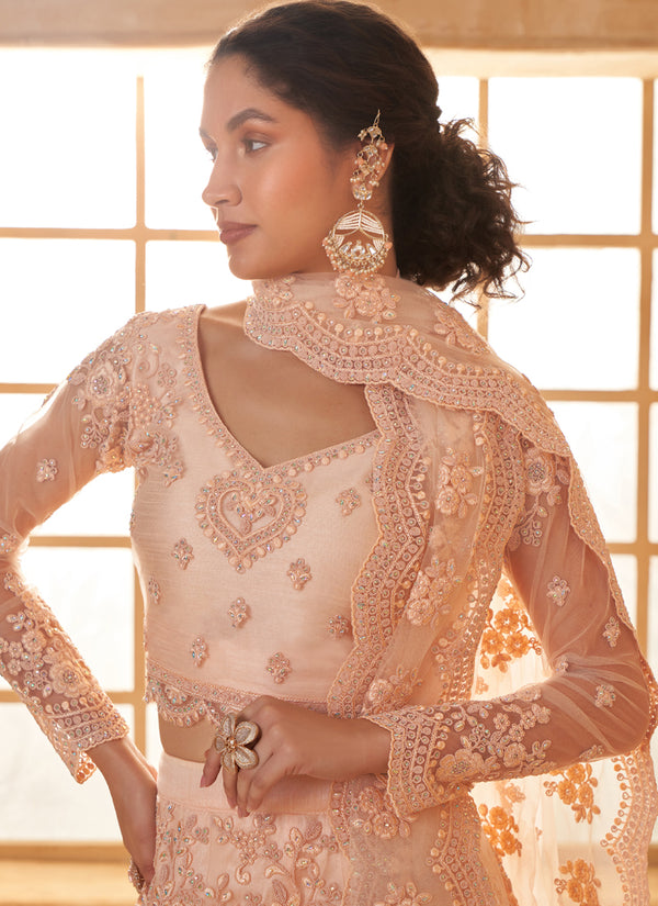 Vegaa Fashion Cream Net Thread Work Wedding Lehenga
