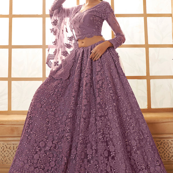 Vegaa Fashion Light Purple Net Thread Work Wedding Lehenga - Distacart