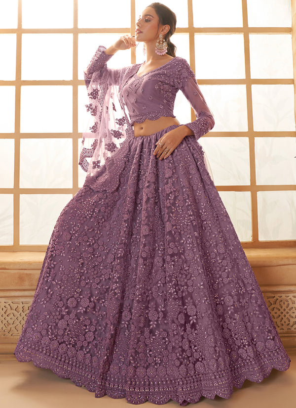 Vegaa Fashion Light Purple Net Thread Work Wedding Lehenga