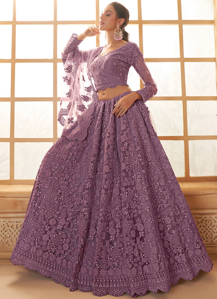 Vegaa Fashion Light Purple Net Thread Work Wedding Lehenga