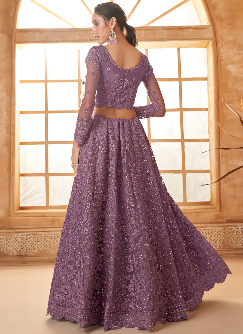 Vegaa Fashion Light Purple Net Thread Work Wedding Lehenga