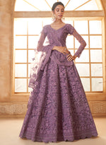 Thumbnail for Vegaa Fashion Light Purple Net Thread Work Wedding Lehenga